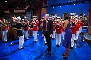 A detachment of "The President's Own", the U.S. Marine Band, appears with First Lady of the United States Michelle Obama on The Late Show with David Letterman in 2015