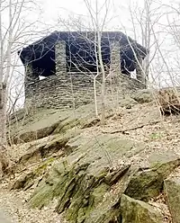 The park's gazebo, as seen from a pathway below