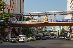 Wang Burapha Intersection in front of Mega Plaza Saphan Lek, where Chak Phet meets Yaowarat, Phiraphong, and Maha Chai Roads.