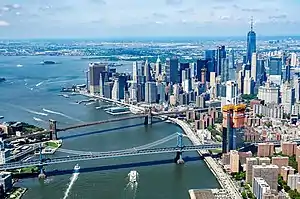 Two Bridges neighborhood (right), seen from the East River in 2017