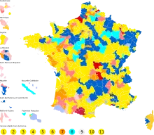 Party wins by constituency, 1st and 2nd rounds combined