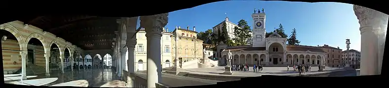 Panorama view of Piazza Libertà from Loggia del Lionello