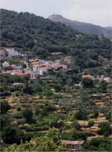 Panayia Yiatrissa overlooking Kastania village, where both the pre-revolutionary Venetzanakos tower and historic Church of the Metamorphosis are located