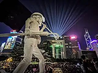 The statue Lady Liberty Hong Kong was displayed during the rally.