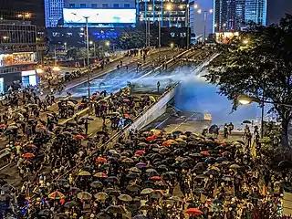 The police deployed water cannon trucks to disperse the protesters.