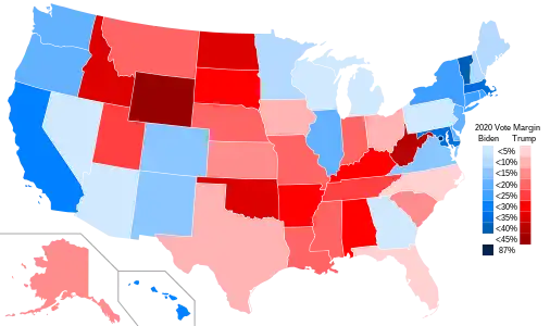 States shaded by margin of victory