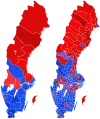 Map of the 2022 Swedish general election shaded by coalition strength