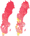 Map of the 2022 Swedish general election shaded by party strength