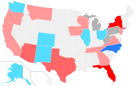 Net changes to U.S. House seats after the 2022 elections     +1 Dem House seat      +2 Dem House seats     +1 Rep House seat      +2 Rep House seats     +3–4 Rep House seats     Republicans lost 1 seat due to reapportionment