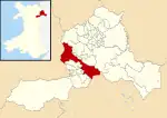 Map showing the location of the Penycae and Ruabon South electoral ward in Wrexham County Borough, Wales.