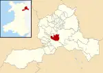 Map showing the location of the Ruabon electoral ward in Wrexham County Borough, Wales.