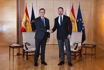 Alberto Núñez Feijoó meeting Santiago Abascal in the Congress of Deputies