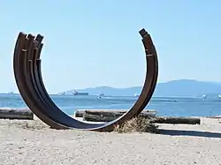 A sculpture by artist Bernar Venet on Sunset Beach