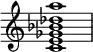  {
\override Score.TimeSignature #'stencil = ##f
\relative c' { 
  \clef treble \time 4/4
  <c e ges bes des a'>1
} }
