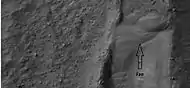 Small, well-formed alluvial fan, as seen by HiRISE under HiWish program.  Location of this fan is shown in an image displayed above.