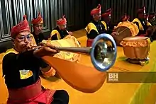 A nafir is played as part of the Royal Terengganu nobat group training for the installation of Yang di-Pertuan Agong to the throne of Malaysia.