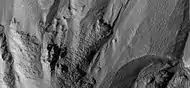 Close-up of gullies in a crater from previous image.  Image taken by HiRISE under HiWish program.