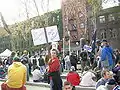 A political demonstration in Occidental Park