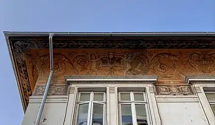 Renaissance Revival grotesque with putti on the Doctor Răuțoiu House (Strada Tache Ionescu no. 29), Bucharest, designed by Gregoire Marc and Ernest Doneaud, c.1910