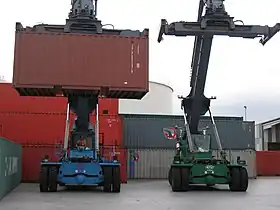 Frontal view of two reach stackers