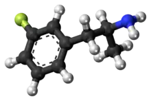 Ball-and-stick model of the 3-fluoroamphetamine molecule