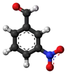Ball-and-stick model of the 3-nitrobenzaldehyde molecule