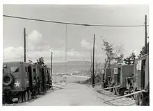Radar and Comm Vans line the top of Yontan, looking north, Okinawa 1945