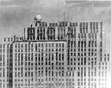 Black-and-white image of the top floors with RCA wordmark in 1993
