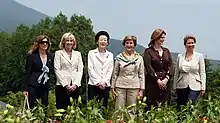 Kiyoko Fukuda with the spouses of other national leaders during the 34th G8 summit which was held in Makkari Village, Abuta District, Hokkaido, Japan,on 8 July 2008