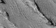 Yardangs, as seen by HiRISE under HiWish program Location is near Gordii Dorsum in the Amazonis quadrangle. Note: this is an enlargement of previous image.