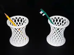 3D-printed dual-use pen/toothbrush holder-cup. Printed on Ultimaker 2