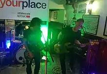 Three members of Space play a "secret gig" in Liverpool, 13 October 2018