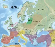 Map of Roman empire in 476