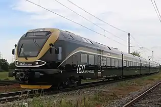 Stadler FLIRT of Czech private rail operator Leo Express on the test circuit in Cerhenice, the Czech Republic