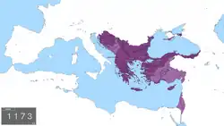 The Byzantine Empire during the reign of Manuel I Komnenos in 1173, at the zenith of his power.