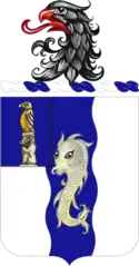 US 50th Infantry Regiment Coat of arms with a totem pole arrangement of a US American eagle and a Russian Bear (signifying transfer of ownership of Alaska from Russia to United States)