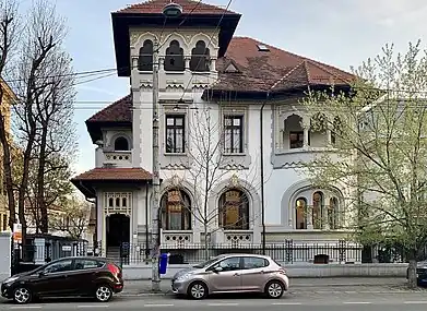 Revivalist architecture of a national style (in this case Romanian Revival): The C.N. Câmpeanu House on Bulevardul Dacia (Bucharest), c. 1923, by Constantin Nănescu