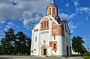 St. George the Victorious was recently rebuilt from ruins in the manner of an ancient 11–12th c. Ruthenian temple, on the foundation of the church destroyed by the Tatar-Mongols. It is said to be the white church that gave the city its name in a 14th c. homage to Yaroslav the Wise.