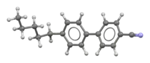 Space-filling model of the 4-cyano-4'-pentylbiphenyl molecule