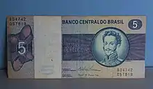 Obverse of a Cr$5 note, from 1974, featuring Dom Pedro I