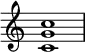  {
\override Score.TimeSignature #'stencil = ##f
\relative c' { 
  \clef treble \time 4/4
  <c g' c>1
} }
