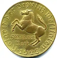 A 5 Million Mark coin, Westphalia, 1923