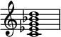  {
\override Score.TimeSignature #'stencil = ##f
\relative c' { 
  \clef treble \time 4/4
  <c es g bes d>1
} }
