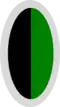A two-toned oval shape, one half of which is black and the other half green surrounded by a strip of light grey