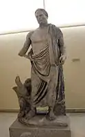 Ancient Roman statue of emperor Balbinus, dating from 238 AD, on display in the Archaeological Museum of Piraeus (Athens)