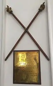 The Colours of the 77th Moplah Rifles with the Royal Mace at the St. Mark's Cathedral, Bangalore
