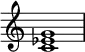  {
\override Score.TimeSignature #'stencil = ##f
\relative c' { 
  \clef treble \time 4/4
  <c es g>1
} }
