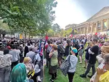 A large crowd in front of State Library Victoria