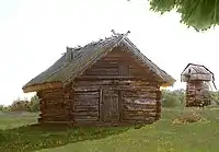 A typical Volhynian log cabin: Shpykhlir in the village of Samara in Rivne Oblast
