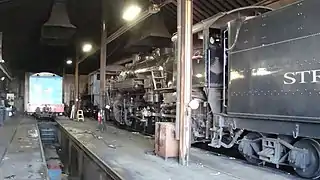 No. 90 sitting inside the Strasburg engine shed with CN No. 89 and BEDT No. 15.